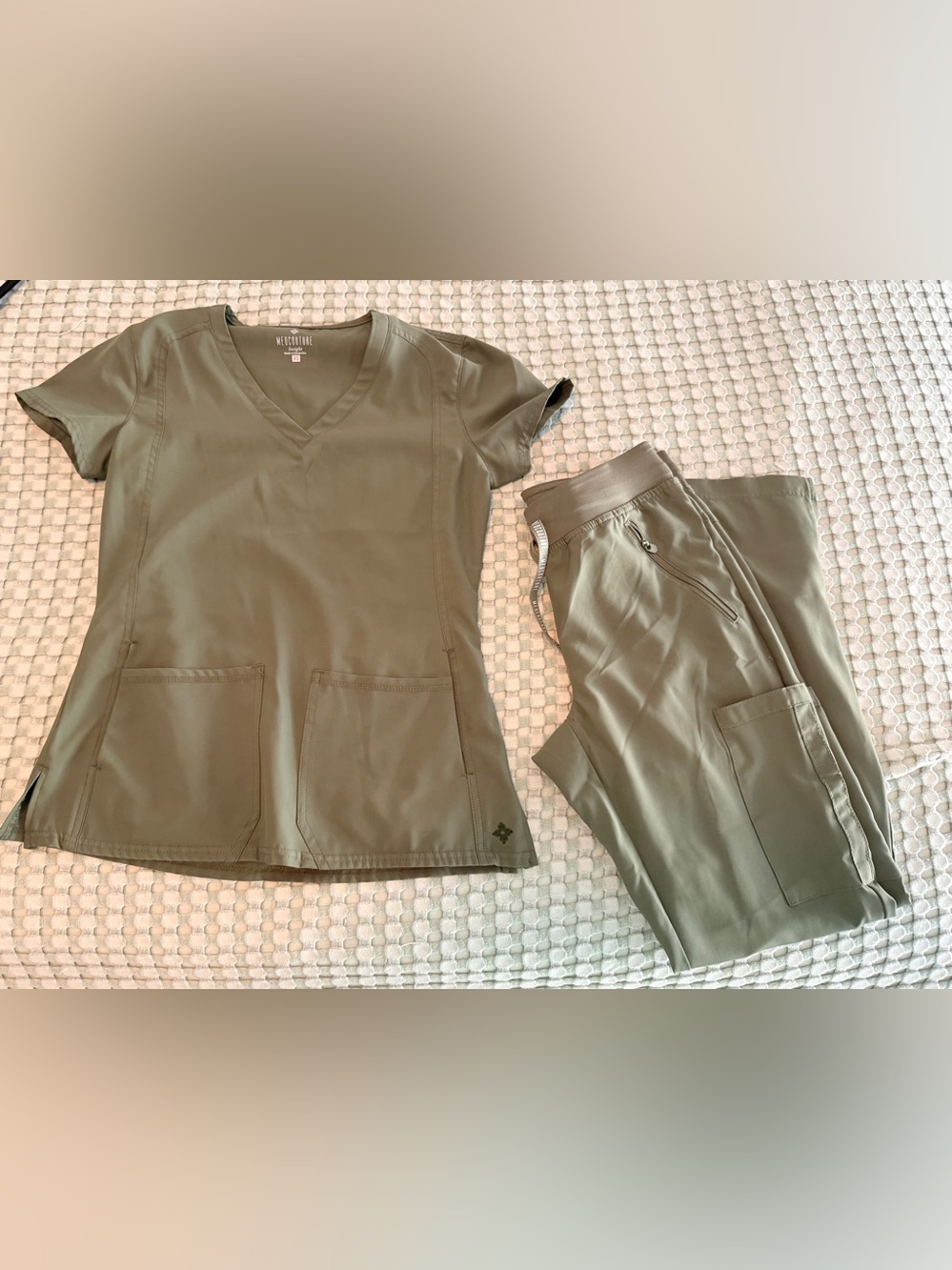Med Couture Olive Green Scrub Top and Pants